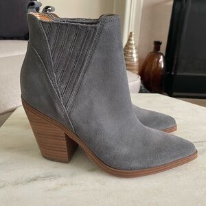 Marc Fisher Gray Suede Ankle Booties with Stacked Heel
